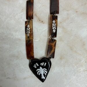 Vintage Fiji 1940s Faux Tortoise Silver Inlaid Necklace